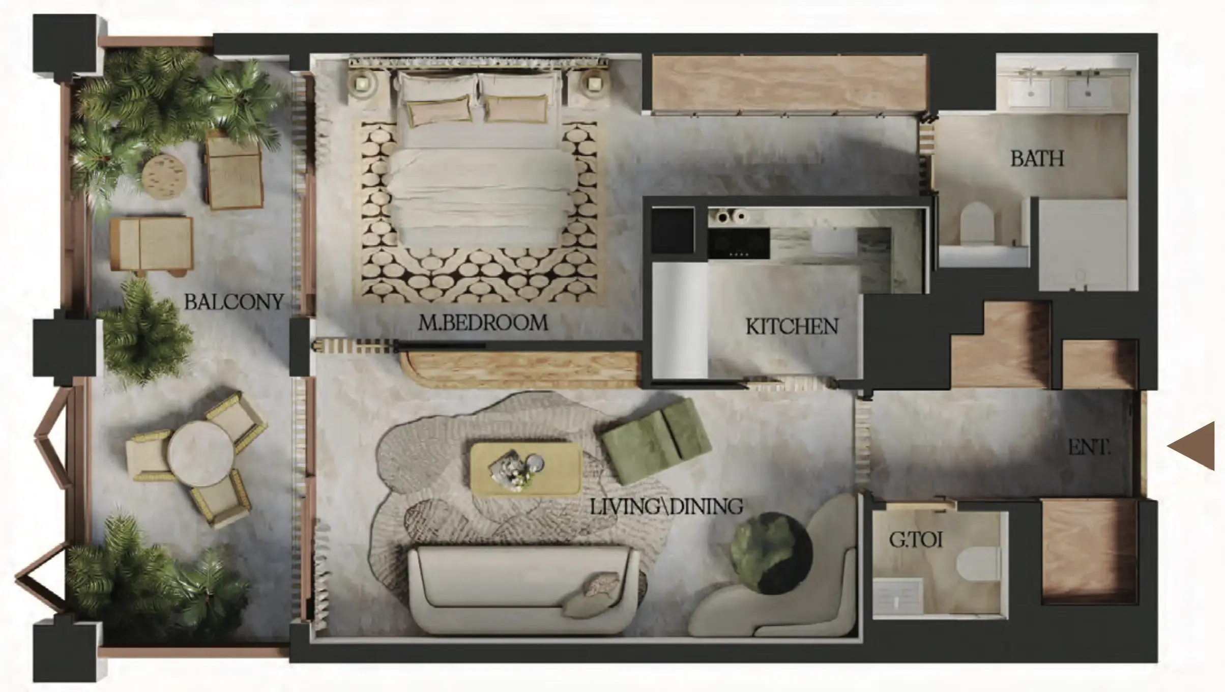 1 bedroom Apartments floor plan at Elire Managed by LUX
