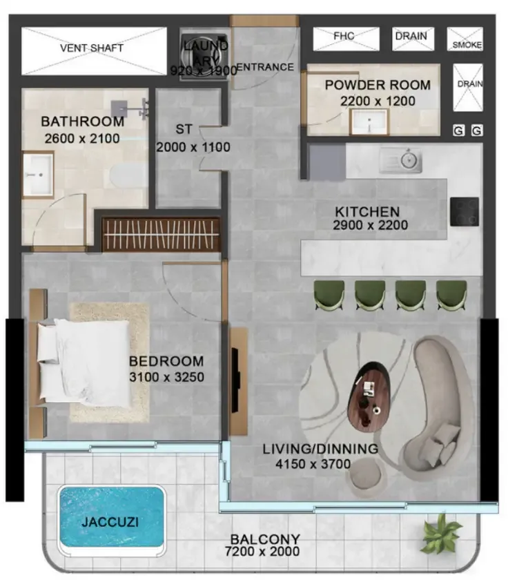 1 bedroom Apartments floor plan at Vivanti Residences by Meteora