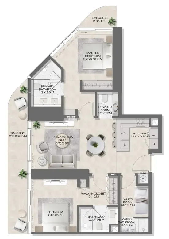2 bedroom Apartments floor plan at DWTN Residences