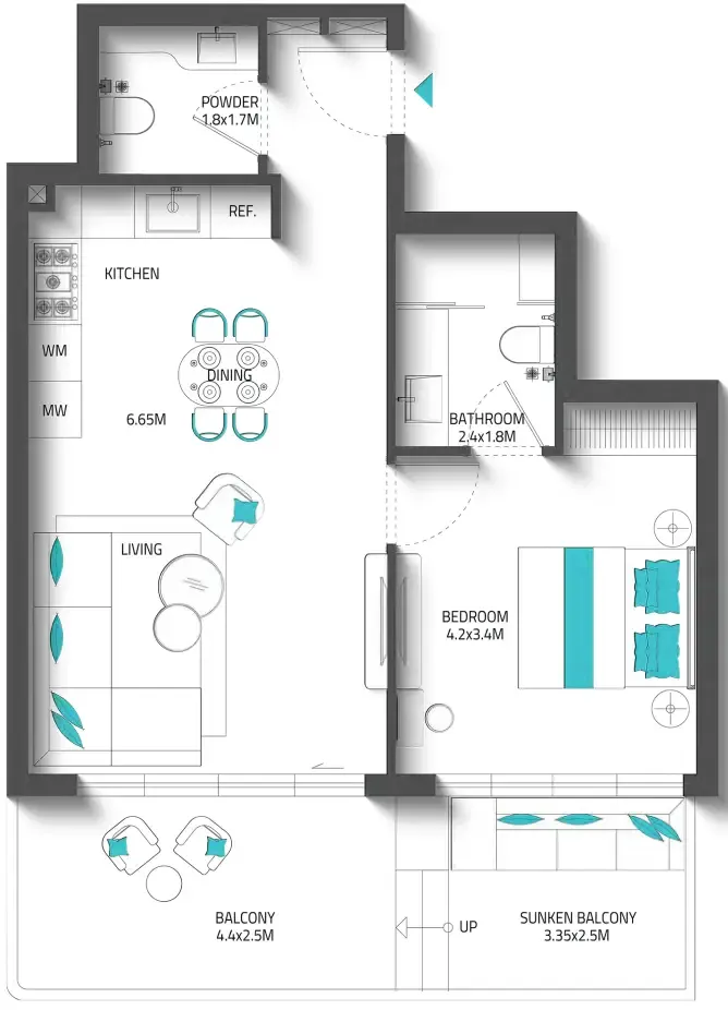 1 bedroom Apartments floor plan at Reef 996