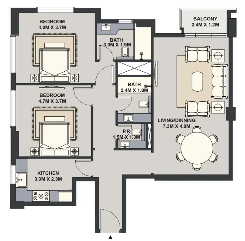 2 bedroom Apartments floor plan at Exotica by Al Marina