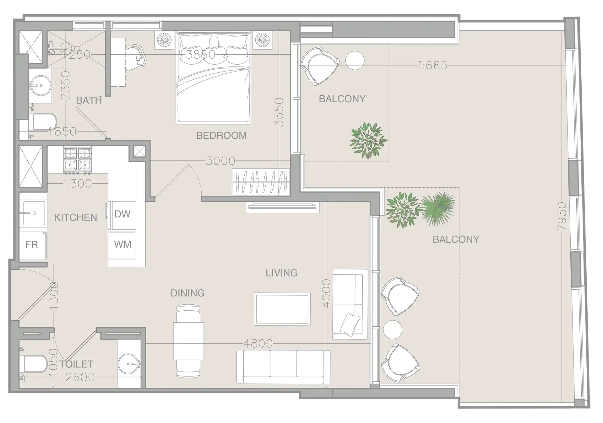 1 bedroom Apartments floor plan at ELAR1S Rise