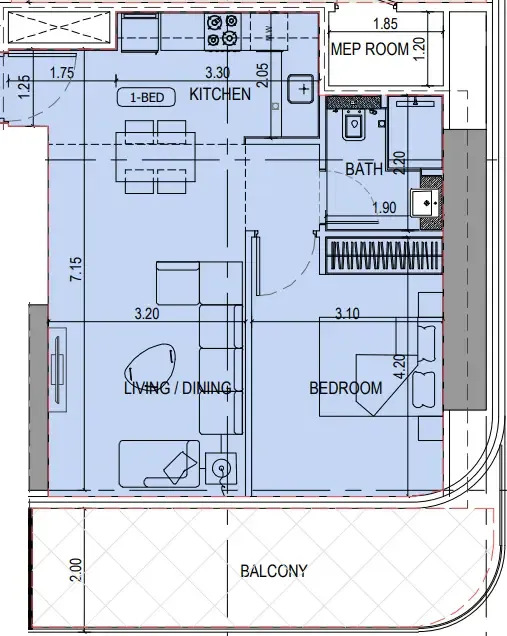 1 bedroom Apartments floor plan at Binghatti Sky Terraces
