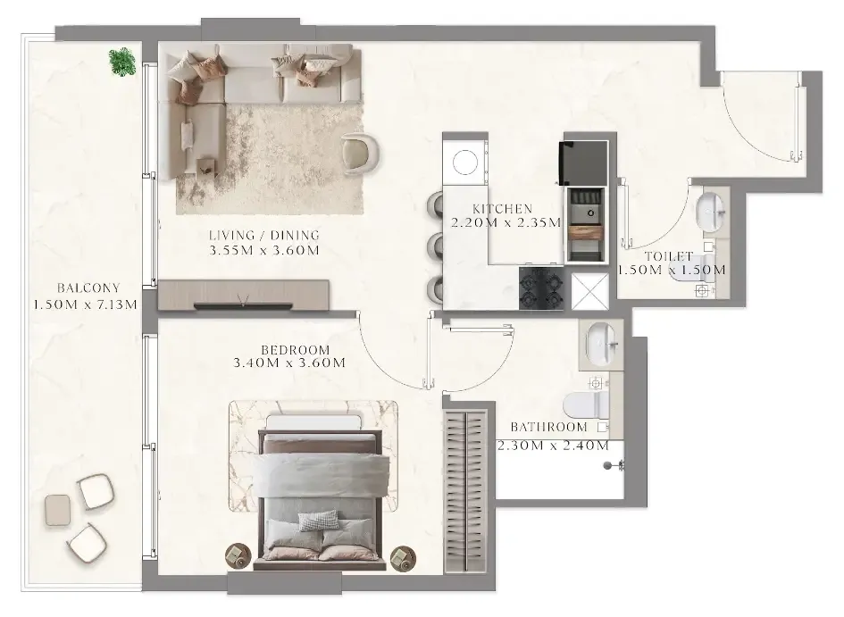 1 bedroom Apartments floor plan at Aum 99 Residences