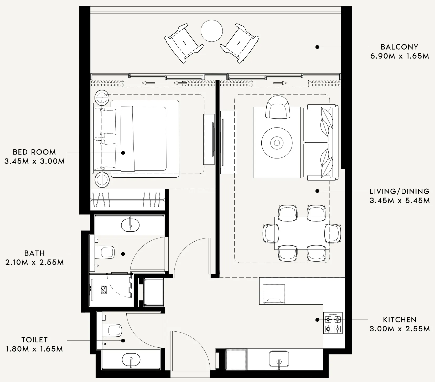 1 bedroom Apartments floor plan at Riviera 60