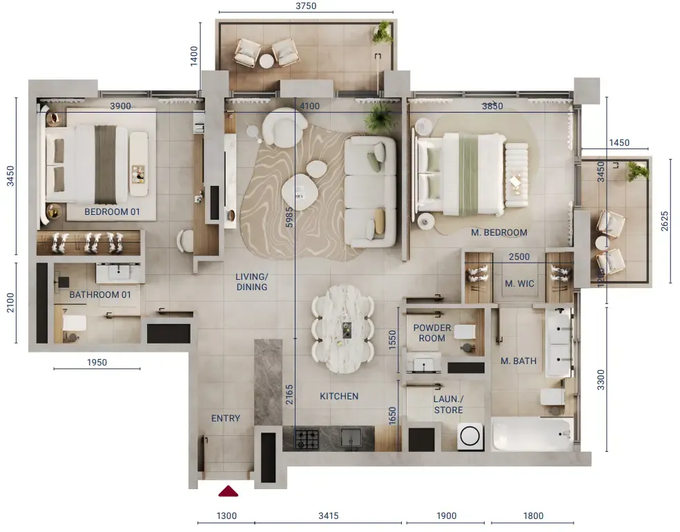 2 bedroom Apartments floor plan at Mirdad