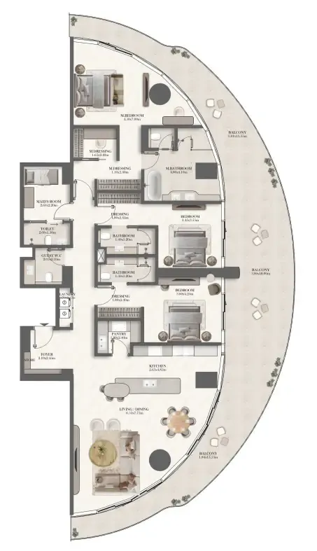 1 bedroom Apartments floor plan at Jumeirah Residences at Al Maryah Island