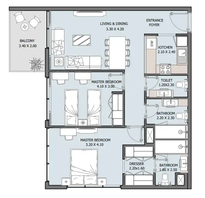 2 bedroom Apartments floor plan at Oceana