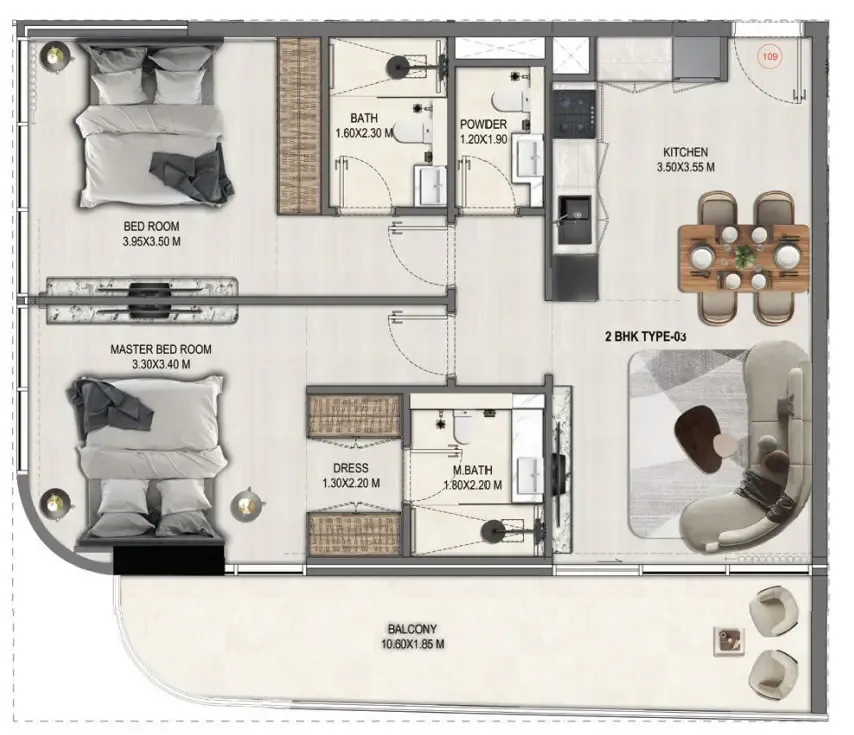 2 bedroom Apartments floor plan at Divine Elements