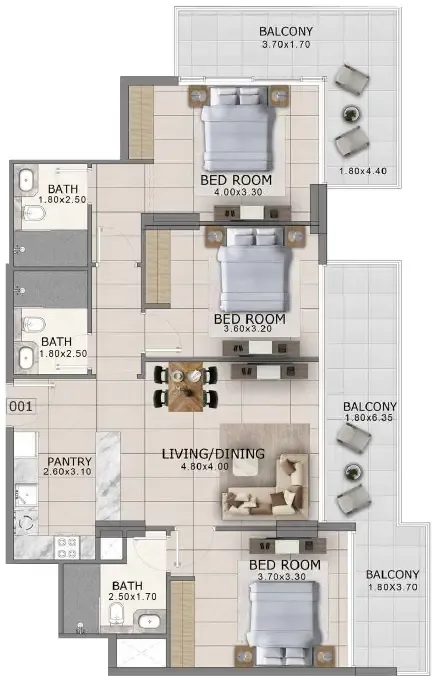 3 bedroom Apartments floor plan at Arlington Park 2