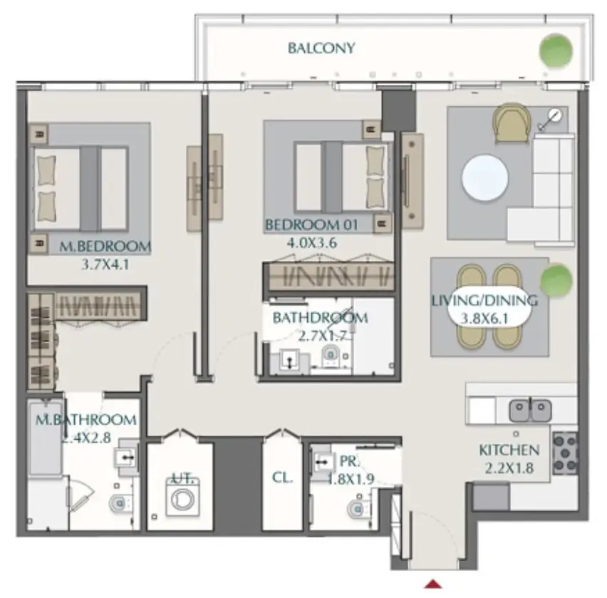 2 bedroom Apartments floor plan at Wasl1 1 Residences