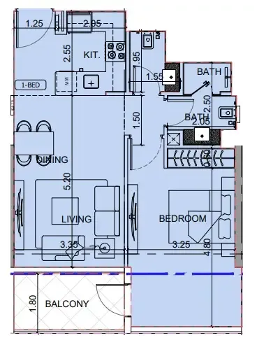 1 bedroom Apartments floor plan at Binghatti Cullinan