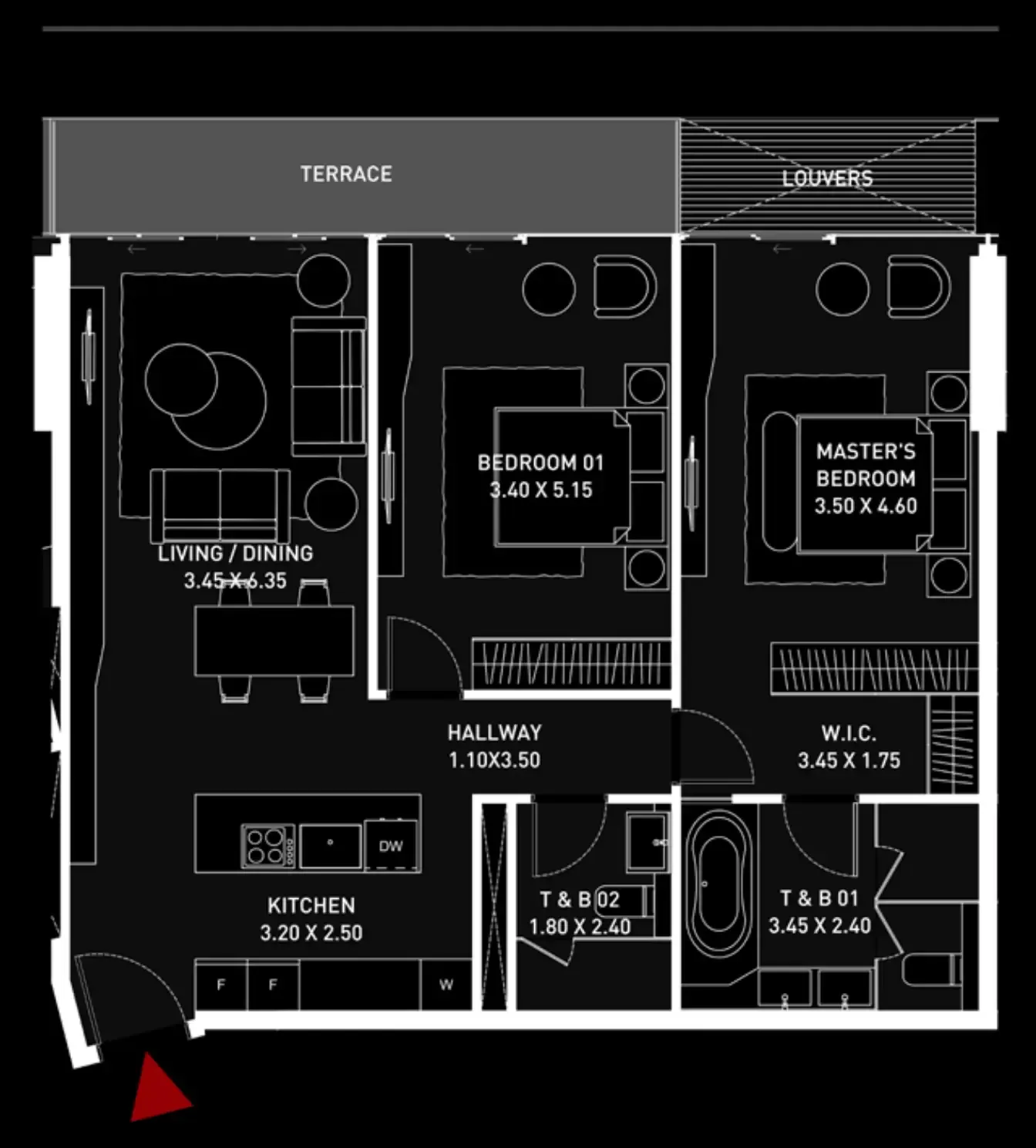 2 bedroom Apartments floor plan at Brabus Island