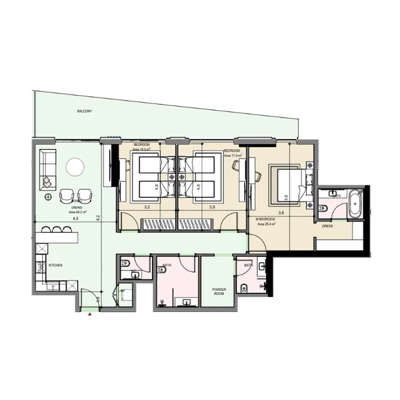3 bedroom Apartments floor plan at Edgewater Residences 1, 2 and 3