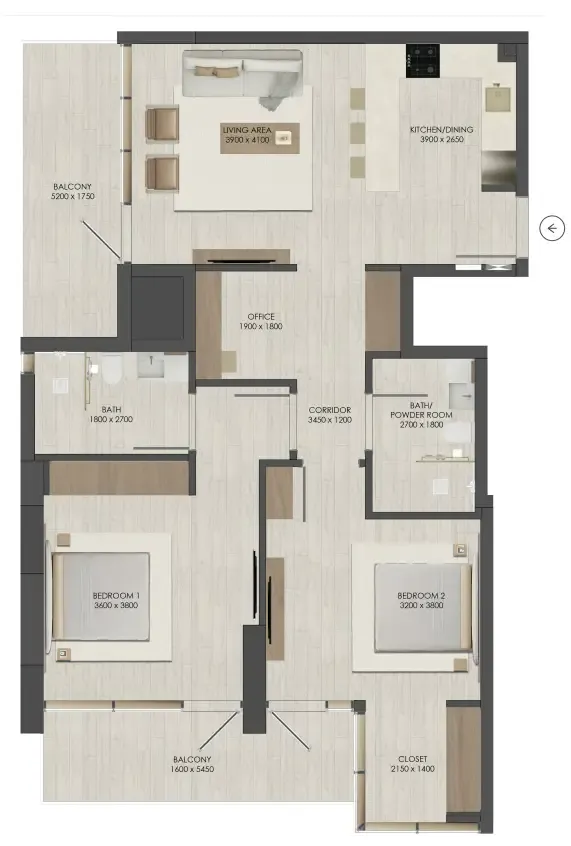 2 bedroom Apartments floor plan at JAD 288