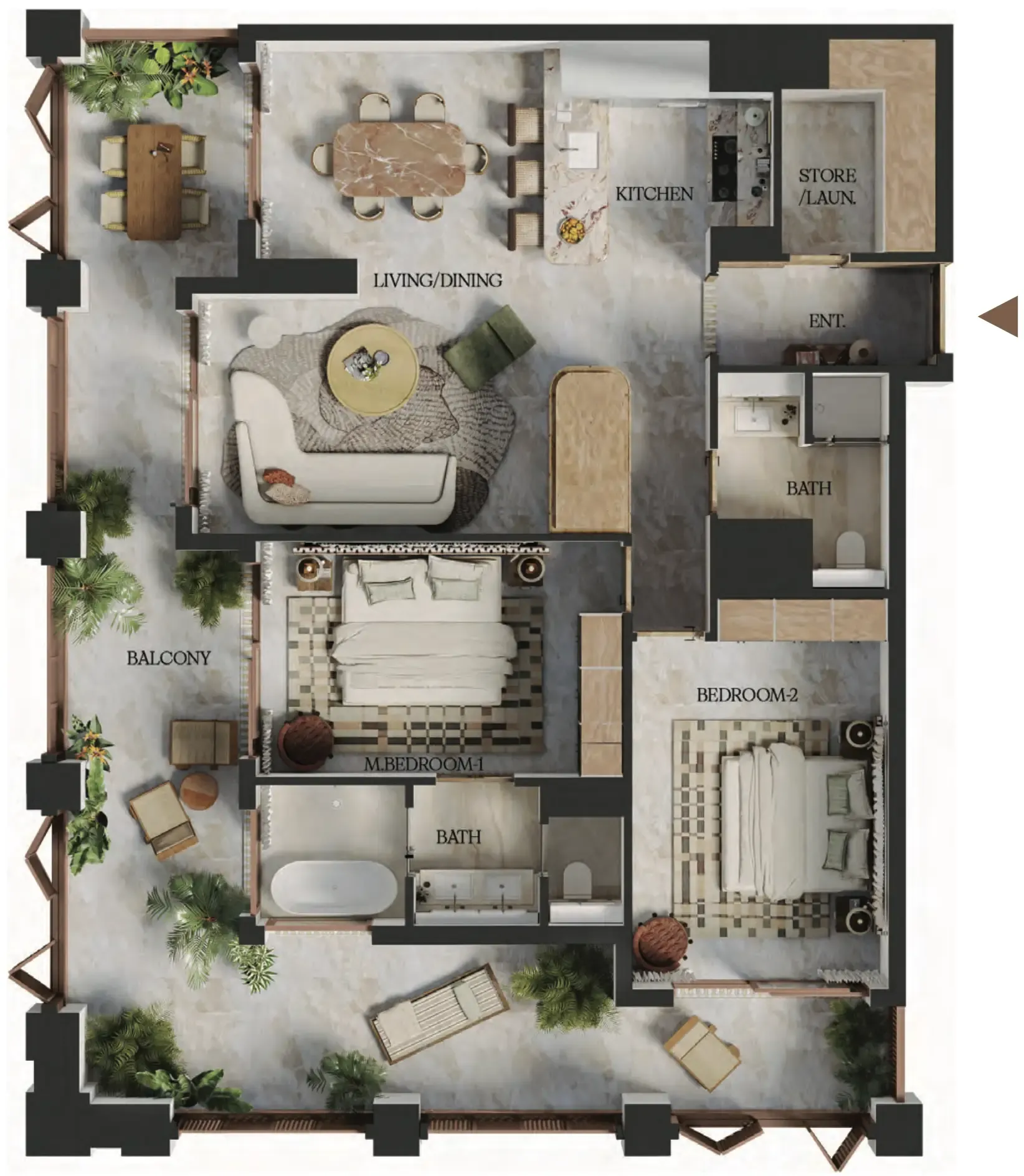 2 bedroom Apartments floor plan at Elire Managed by LUX