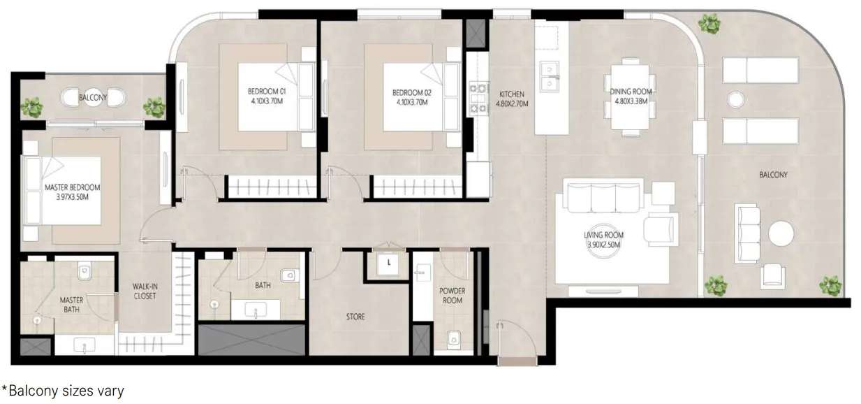 3 bedroom Apartments floor plan at Berkshire Park