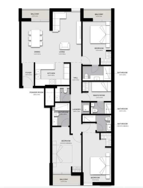 3 bedroom Apartments floor plan at Al Mamsha Sharjah