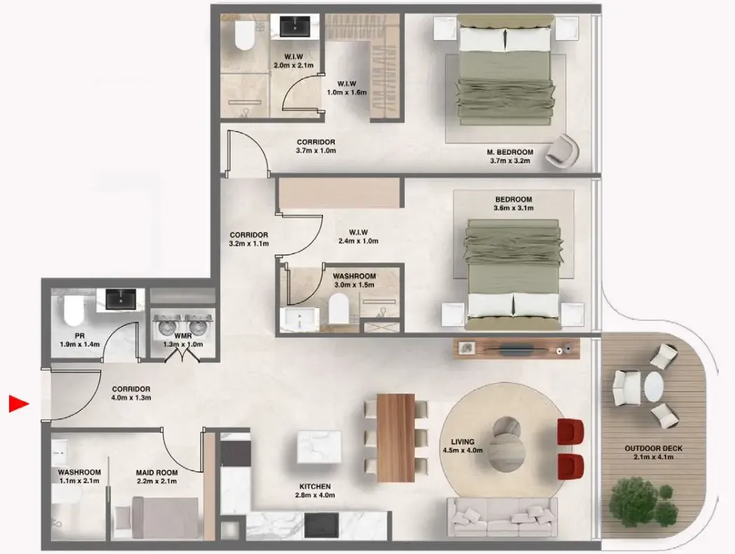 2.5 bedroom Apartments floor plan at The Tides