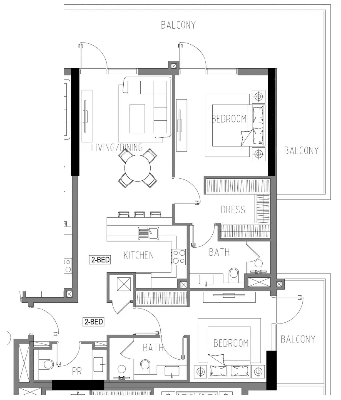 2 bedroom Apartments floor plan at Damac Riverside Views