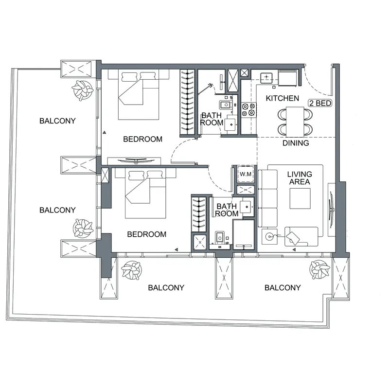2 bedroom Apartments floor plan at Binghatti Etherea