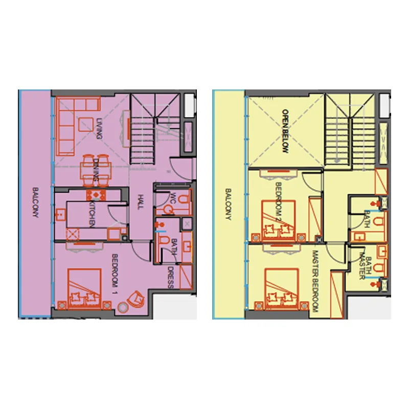 3 bedroom Duplex floor plan at SkyGate Tower