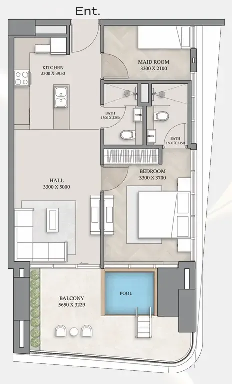 1.5 bedroom Apartments floor plan at Empire Gardens