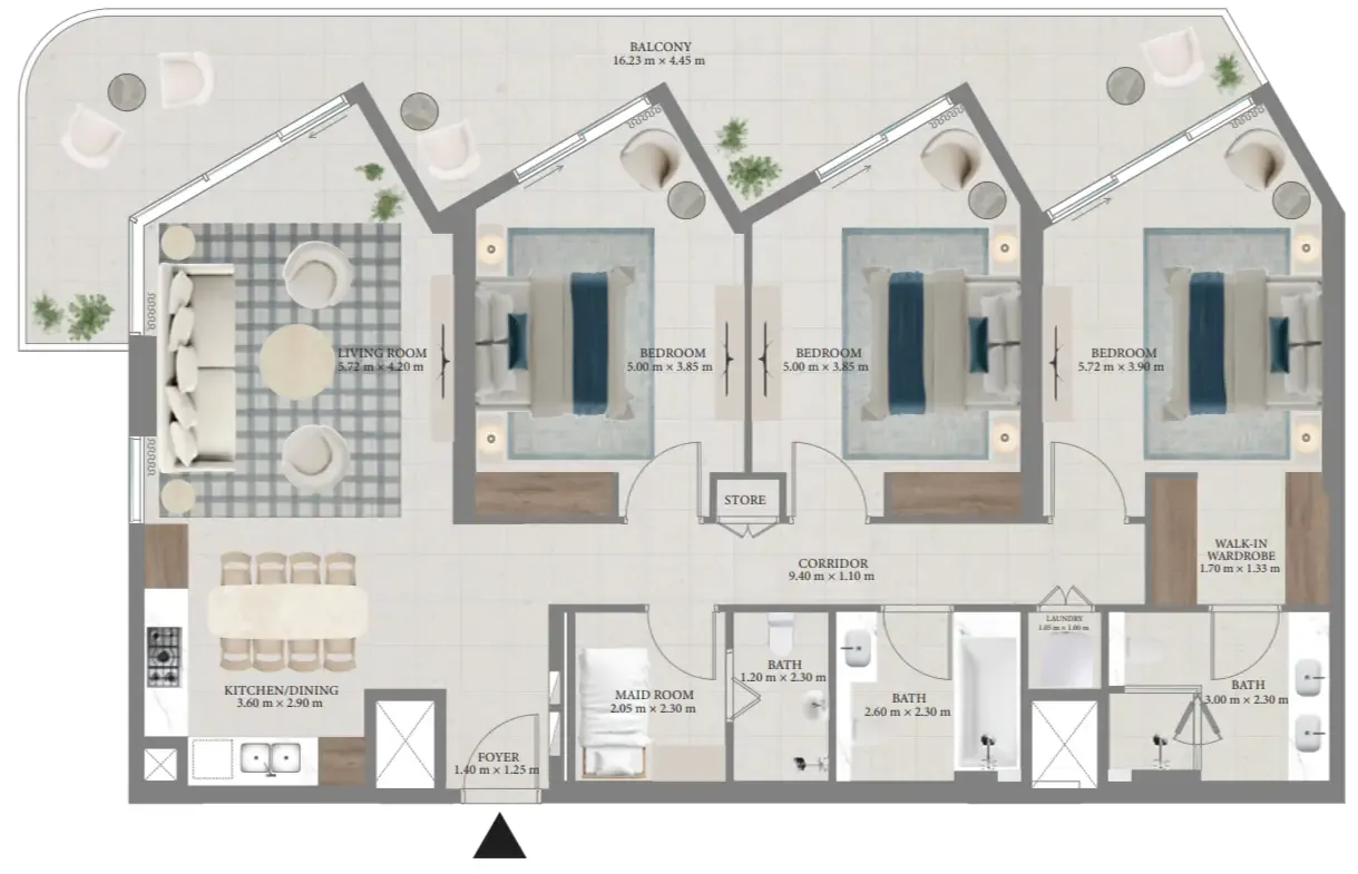 3 bedroom Apartments floor plan at Fior 1