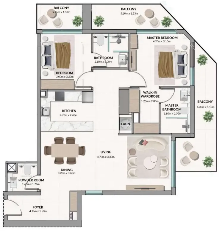 2 bedroom Apartments floor plan at Woodland Terraces