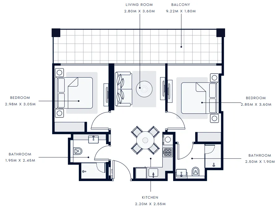 2 bedroom Apartments floor plan at Riviera 65