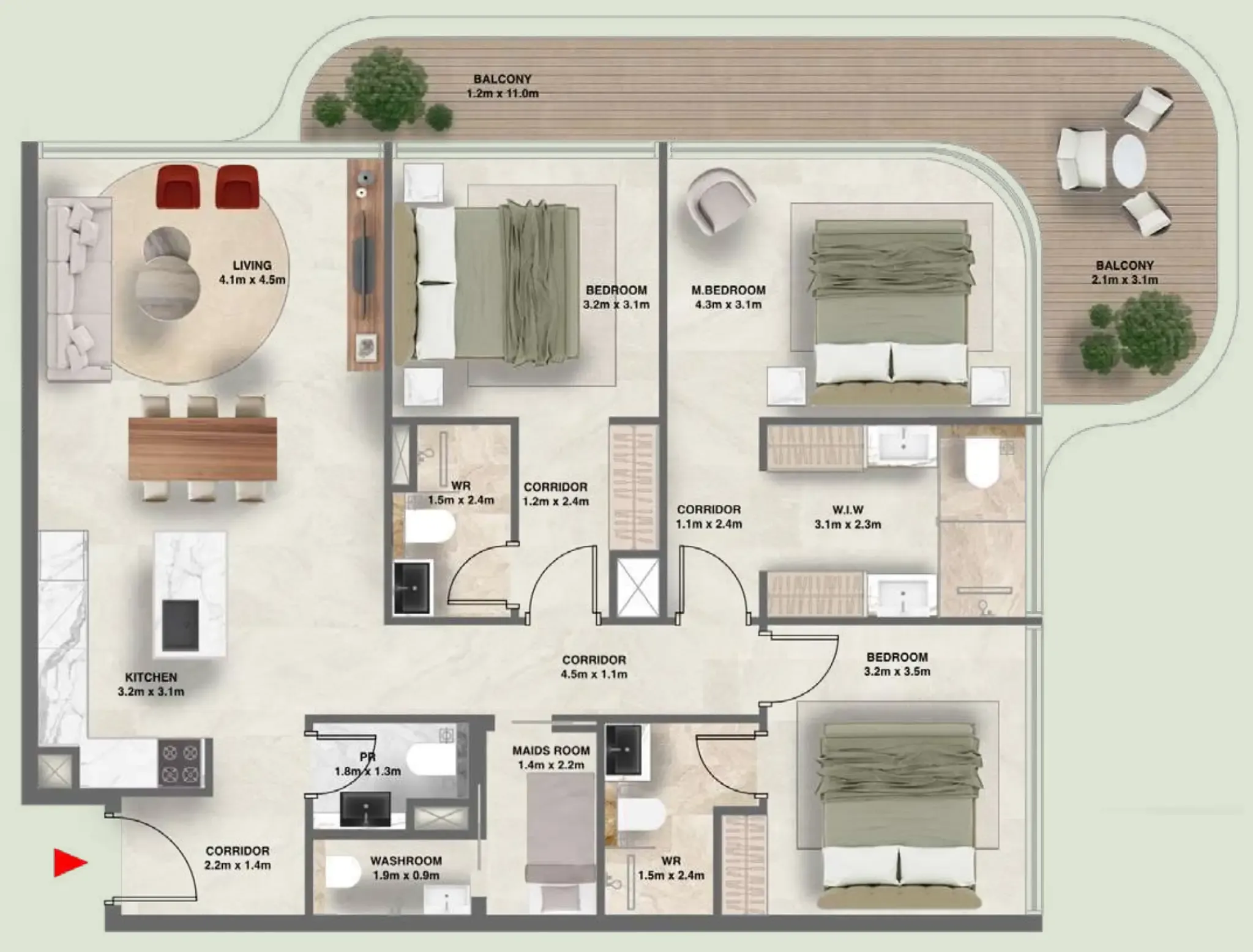 3.5 bedroom Apartments floor plan at The Tides