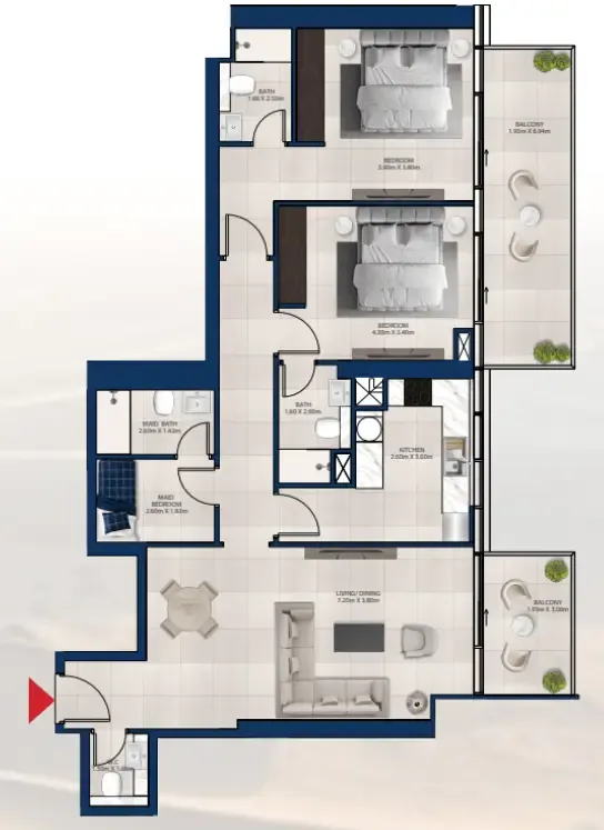 2 bedroom Apartments floor plan at Al Vista