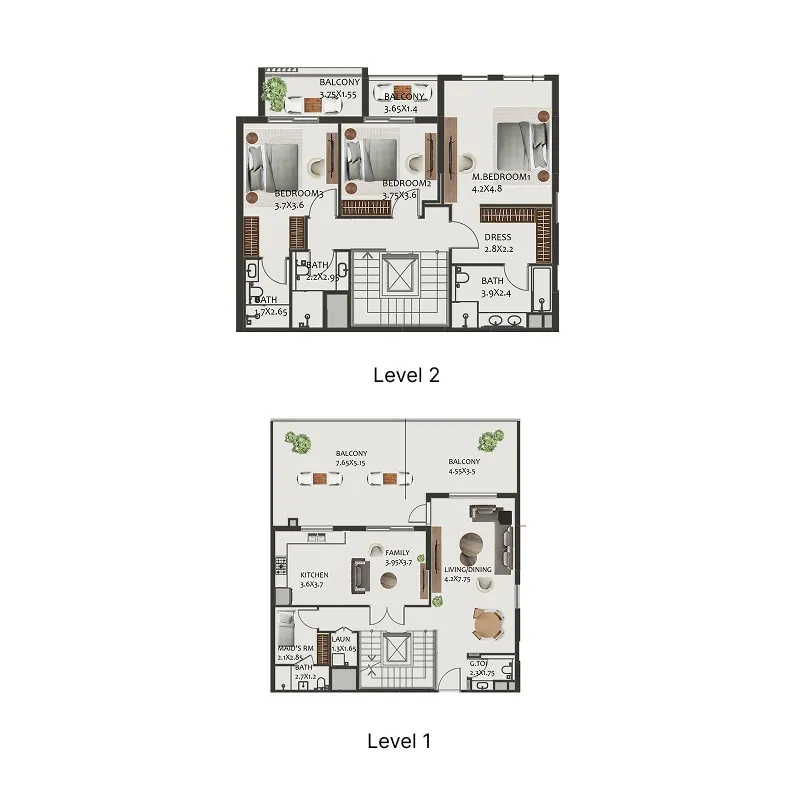 3 bedroom Duplex floor plan at Hillside Residences