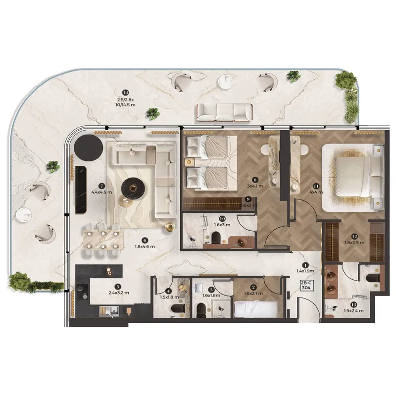 2 bedroom Apartments floor plan at Stellar by Elie Saab