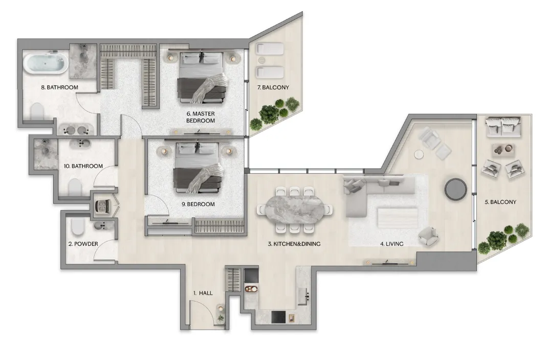 2 bedroom Apartments floor plan at Riviera Residence