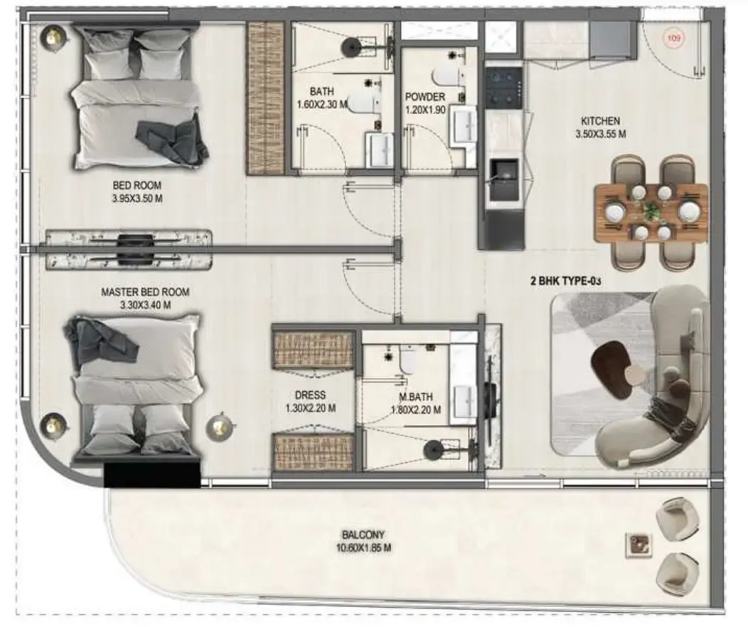 2 bedroom Apartments floor plan at Divine Elements