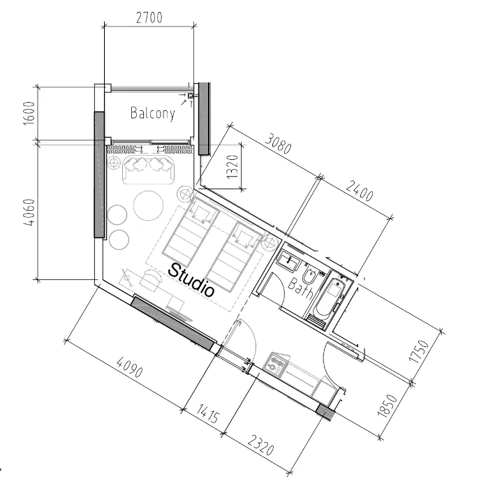 0 bedroom Apartments floor plan at Damac Hills 2 - Hotel Edge by Rotana