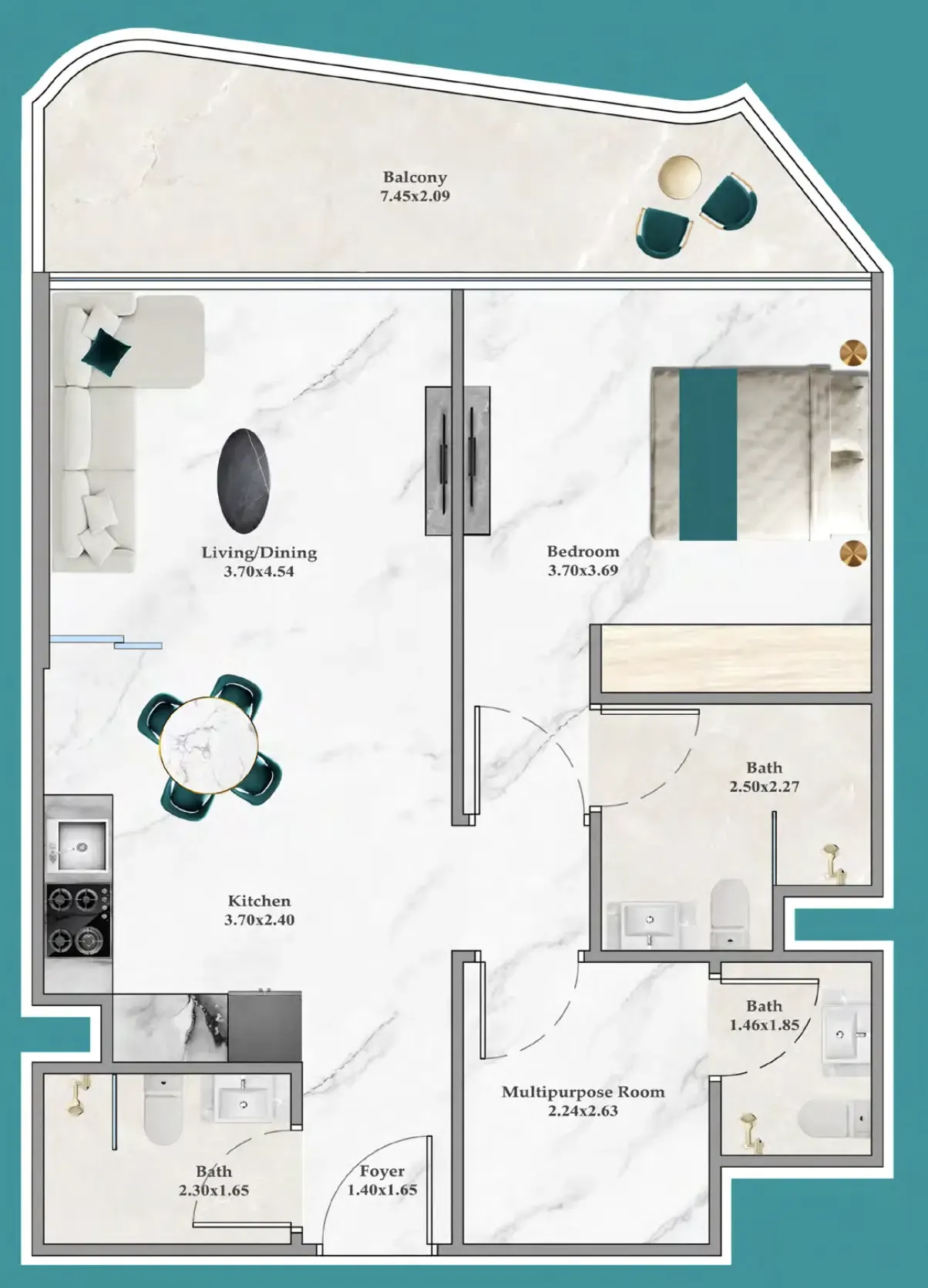 1 bedroom Apartments floor plan at Breez