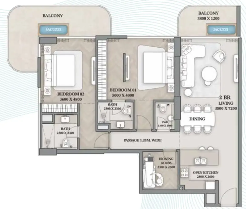 2.5 bedroom Apartments floor plan at Wellington Ocean Walk