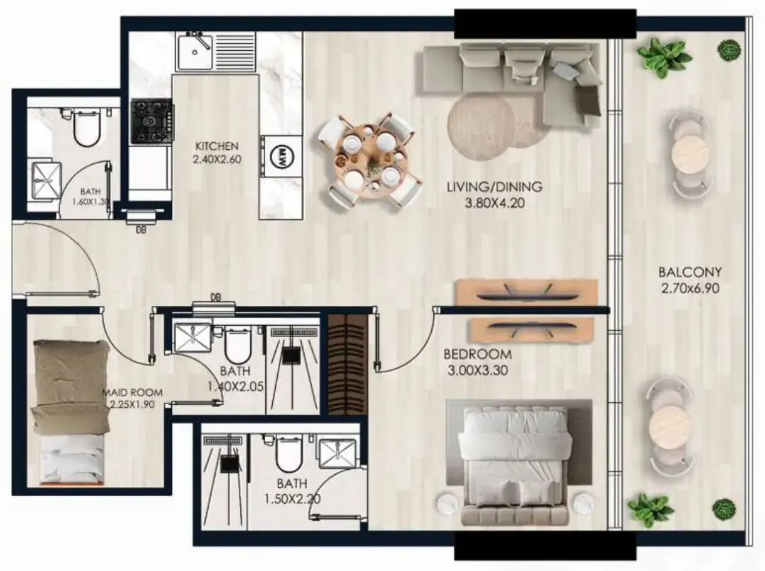 1.5 bedroom Apartments floor plan at Sera Gardens by Vision