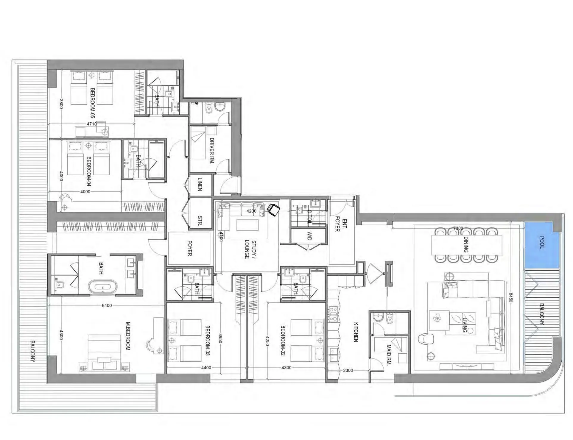5 bedroom Apartments floor plan at Avior
