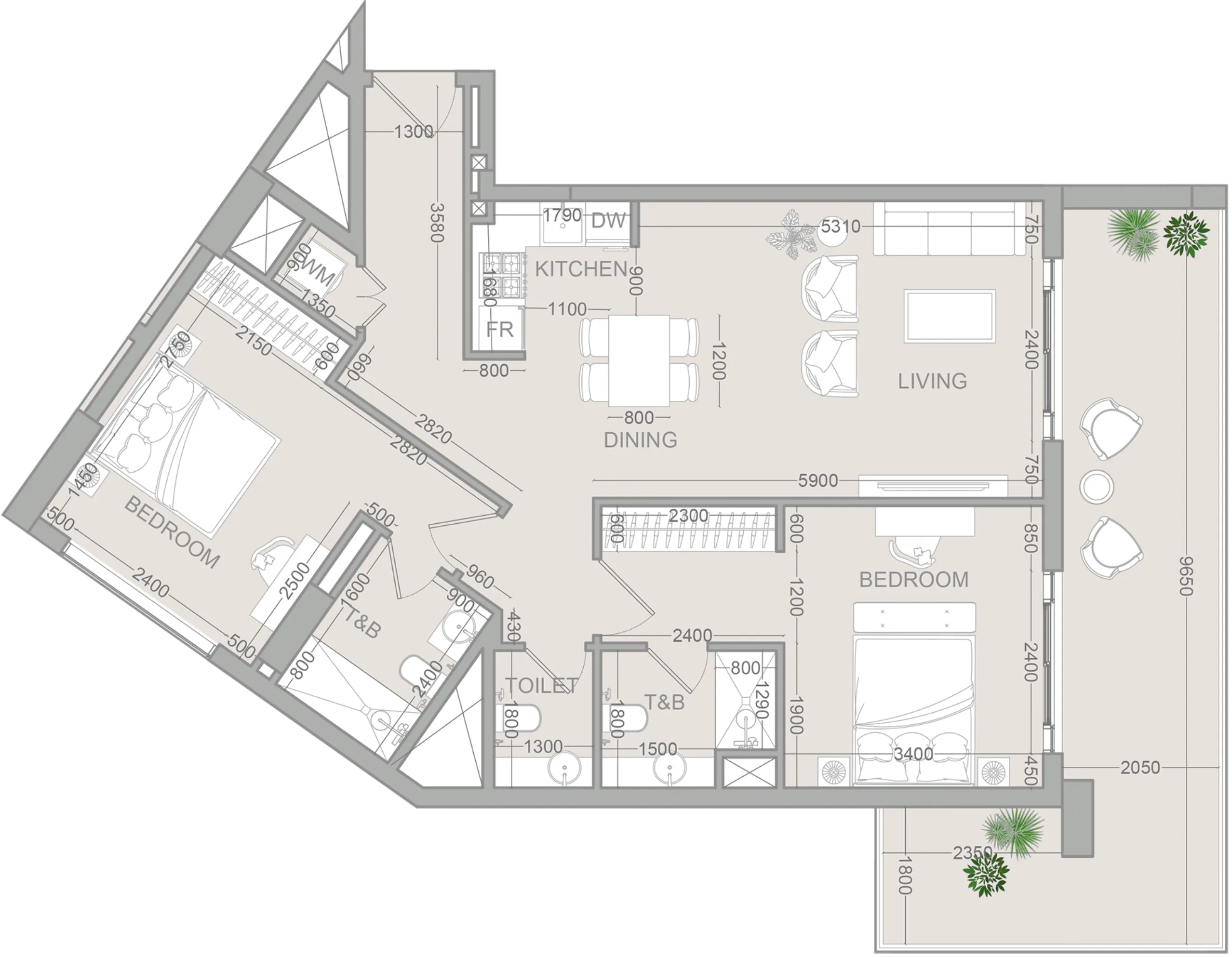2 bedroom Apartments floor plan at VERDAN1A 2
