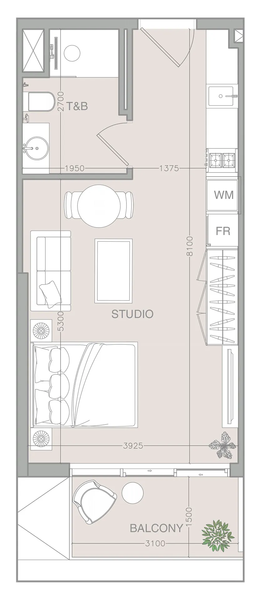 0 bedroom Apartments floor plan at 1WOOD Residence 2