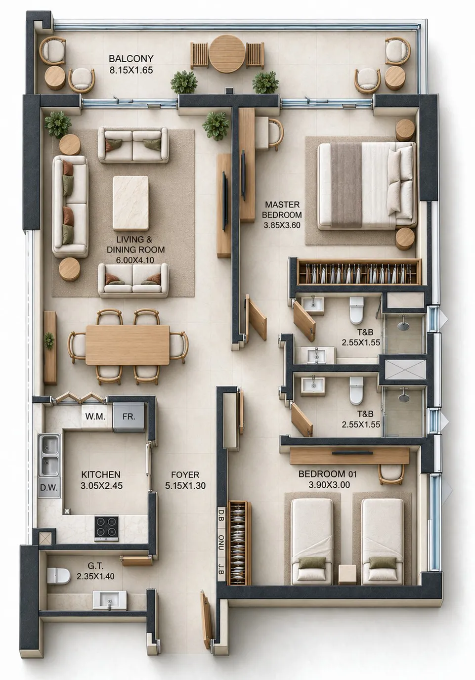 2 bedroom Apartments floor plan at Reeman Residence 02