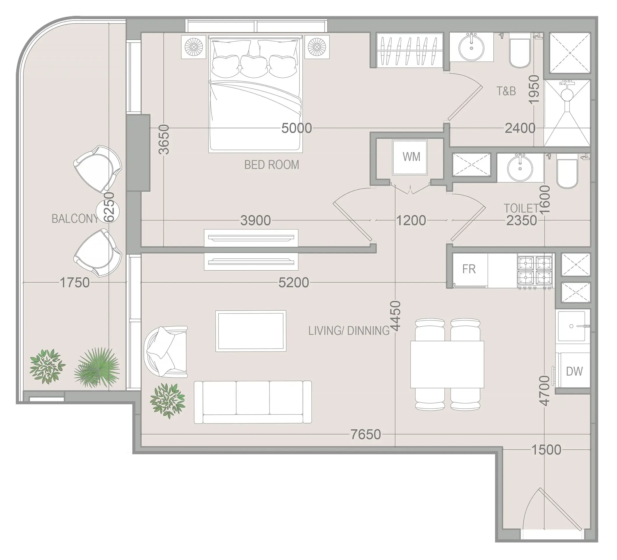 1 bedroom Apartments floor plan at VERDAN1A 5