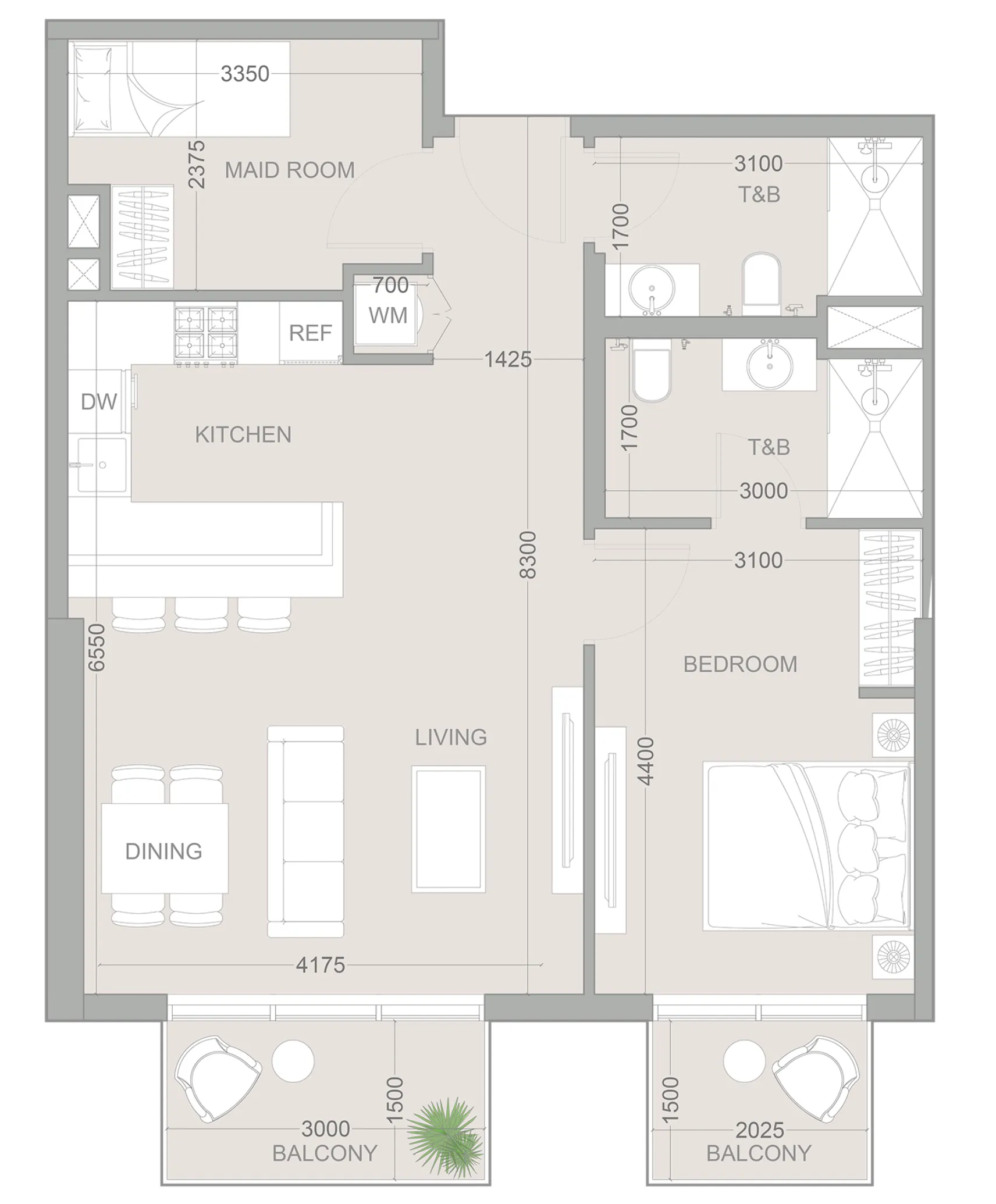 1.5 bedroom Apartments floor plan at 1WOOD Residence 2