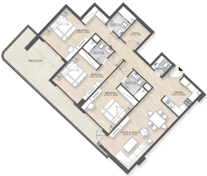 3 bedroom Apartments floor plan at Capital Horizon Terraces