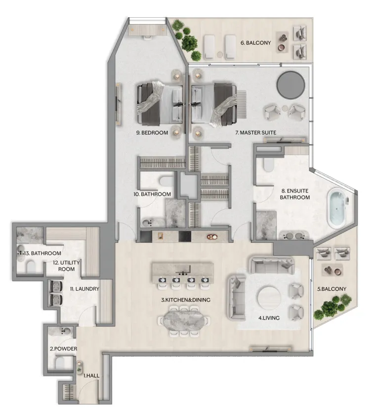2 bedroom Apartments floor plan at Riviera Residence