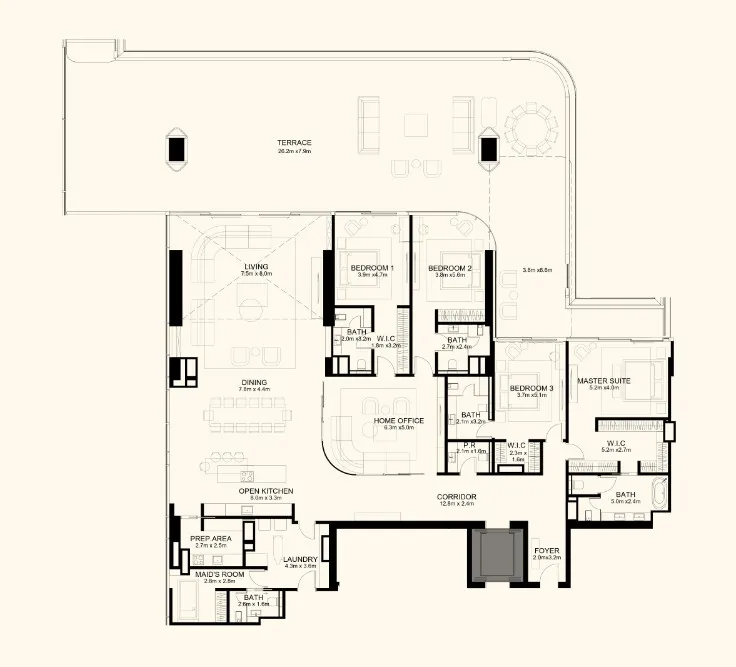4.5 bedroom Apartments floor plan at Orla Dorchester Collection