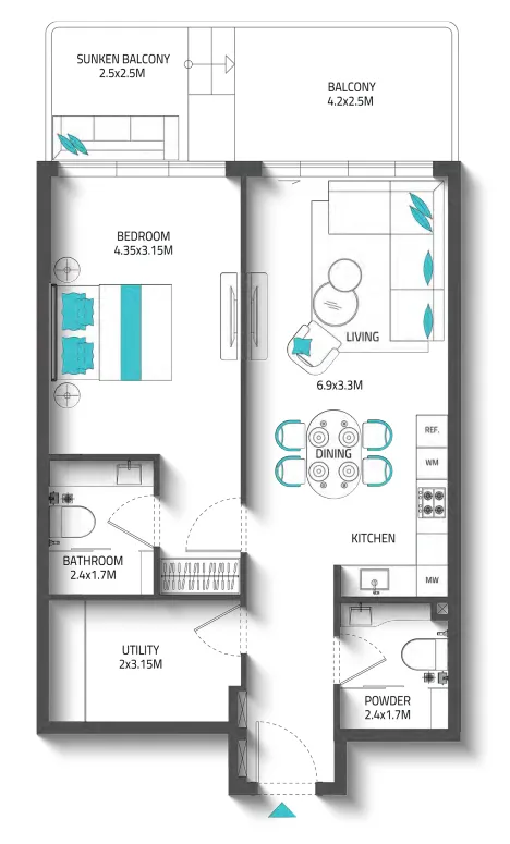 1 bedroom Apartments floor plan at Reef 996